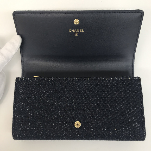 Chanel Deauville lame denim long mark blue wallet flap wallet Coco bifold - Picture 5 of 8